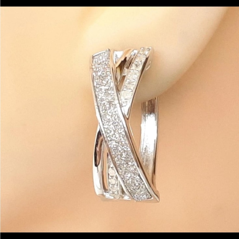 Real Genuine Diamond Earrings, Italian Designer, .52 CTW. 925 Sterling Silver - Picture 2 of 10